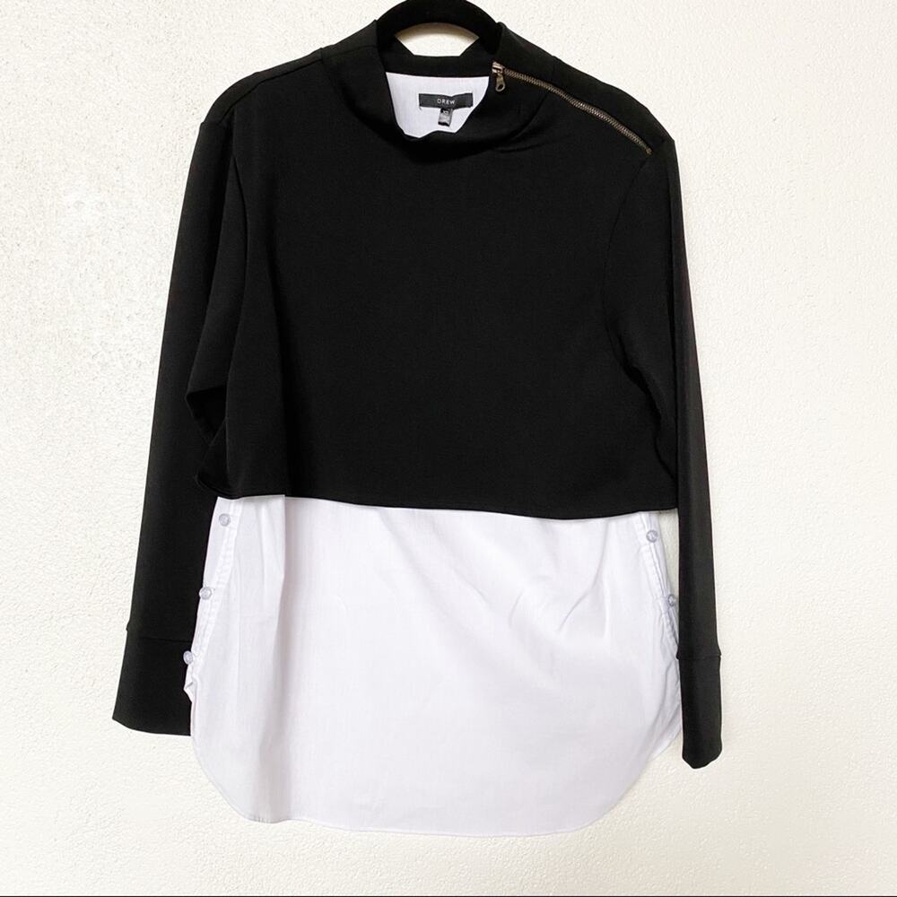 DREW Black Layered Side Button Mock Neck Top Size XS